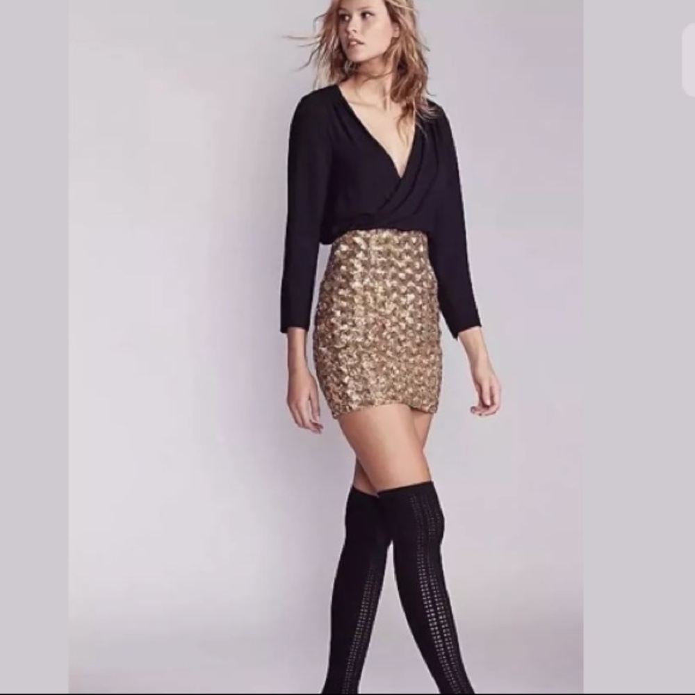 Free People Black Top with Gold Sequin Dress